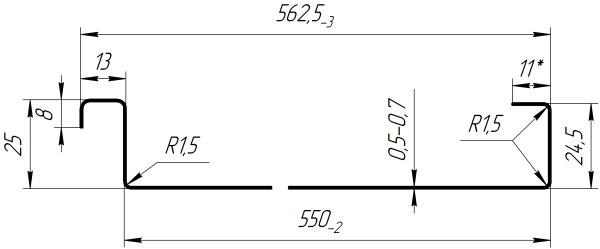 Фальцевая кровля 562/550x0,7 мм, 7024 графитовый серый глянцевый