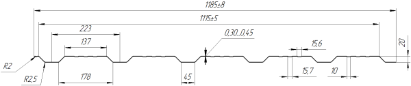Профнастил К20 1195/1130x0,3 мм, 7024 графитовый серый глянцевый