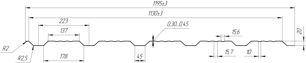 Профнастил К20 1195/1130x0,45 мм, Золотистый дуб 3D